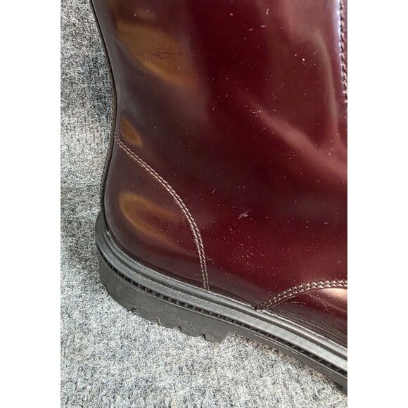 Express Leather Lace-Up Combat Boots In Burgundy Size 8 With Chunky Sole - Picture 8 of 9